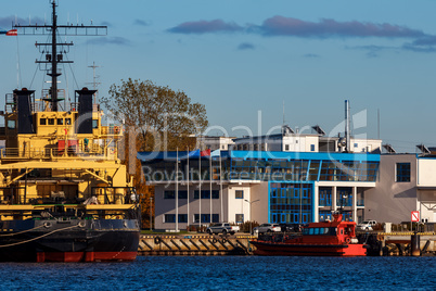 Yellow icebreaker moored