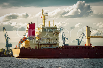 Red cargo ship's stern