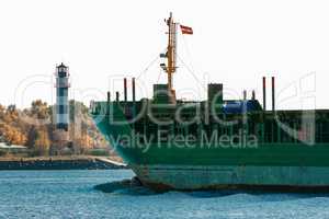 Green cargo ship's bow