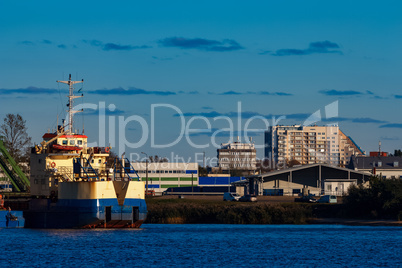 Blue cargo ship