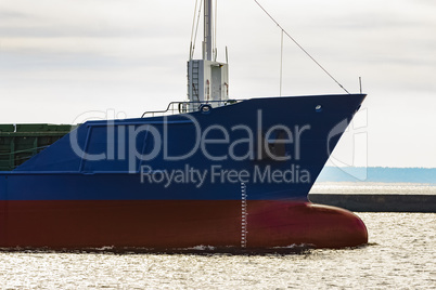 Blue cargo ship's bow