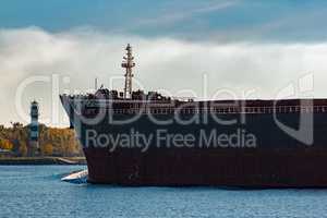Black cargo ship's bow