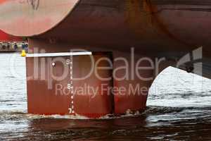 Red cargo ships stern