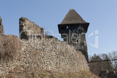 Ruins of Castle Nevytske near of Transcarpathian region center, Uzhgorod photo. Nevitsky Castle ruins built in 13th century. Ukraine.