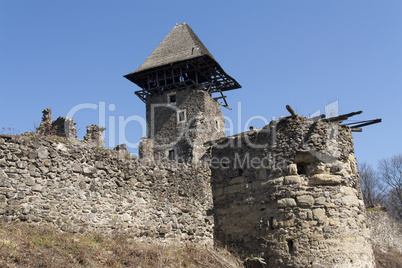 Ruins of Castle Nevytske near of Transcarpathian region center, Uzhgorod photo. Nevitsky Castle ruins built in 13th century. Ukraine.