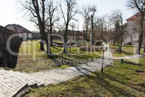 Residence of the nobility of the Middle Ages and the outer court photo of the medieval castle of Uzhhorod, Ungvar, in Ukraine