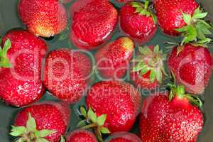 ripe red strawberries in the water