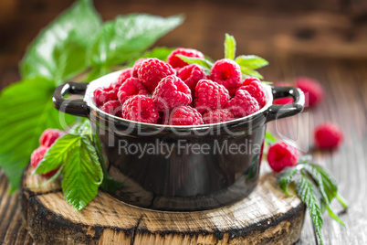 Fresh raspberry with leaves