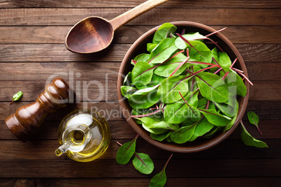 Fresh mangold leaves, swiss chard or leaf beet