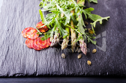 Asparagus salad with chorizo