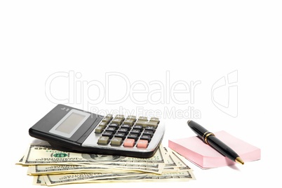 Calculator on money banknote, finance and savings
