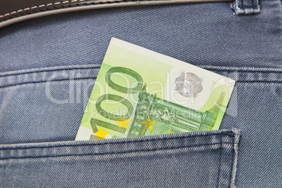 One hundred Euros in Jeans Pocket
