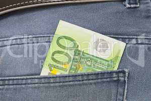 One hundred Euros in Jeans Pocket