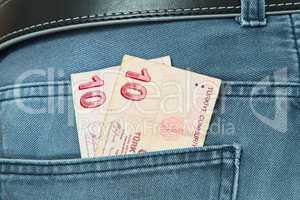 Turkish Lira in jeans pocket