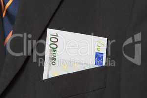 Euros in the pocket of a suit