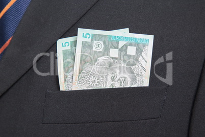 Malaysian Ringgit in the pocket of a suit