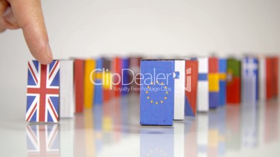 The Eu Dominos Fall. Flags of European Countries like a domino  falling down