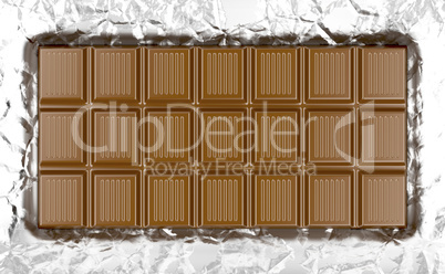 Chocolate bar on aluminum foil