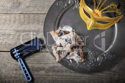 Jewish Pastry Hamantaschen on a table for Purim Holiday