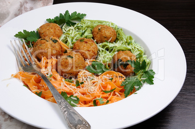 Spaghetti with cheese and meatballs