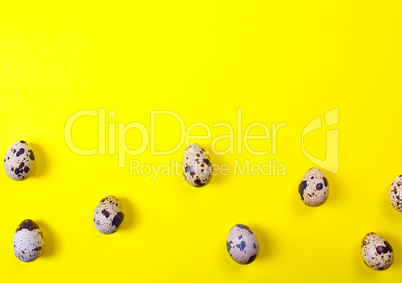 Quail eggs on a yellow surface