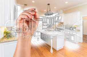 Hand Drawing Custom Kitchen Design With Gradation Revealing Phot