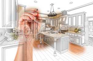 Hand Drawing Custom Kitchen Design With Gradation Revealing Phot