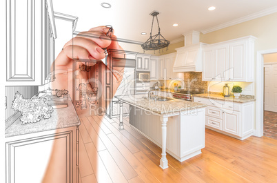 Hand Drawing Custom Kitchen Design With Gradation Revealing Phot
