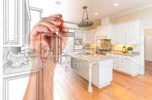 Hand Drawing Custom Kitchen Design With Gradation Revealing Phot