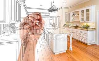 Hand Drawing Custom Kitchen Design With Gradation Revealing Phot