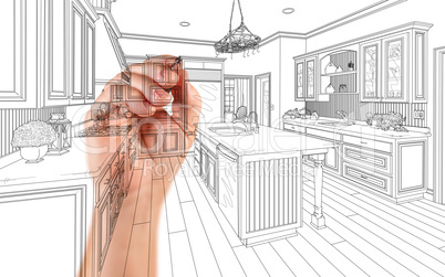 Hand of Architect Drawing Detail of Custom Kitchen Design