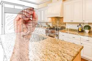 Hand Drawing Custom Kitchen Design With Gradation Revealing Phot