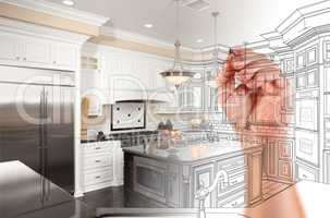 Hand Drawing Custom Kitchen Design With Gradation Revealing Phot