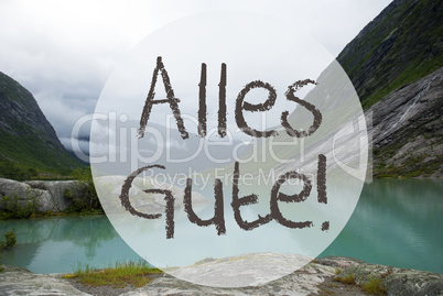 Lake With Mountains, Norway, Alles Gute Means Best Wishes