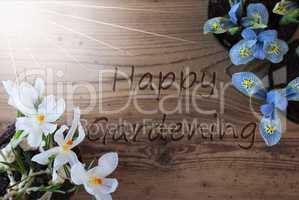 Sunny Crocus And Hyacinth, Text Happy Gardening