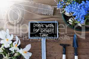 Sunny Spring Flowers, Sign, Quote Dont Wait For Better Time
