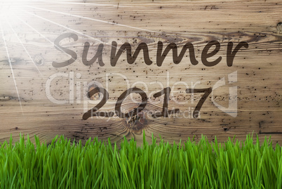 Sunny Wooden Background, Gras, Text Summer 2017