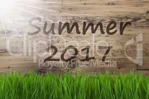 Sunny Wooden Background, Gras, Text Summer 2017