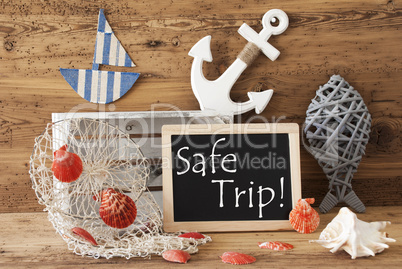 Chalkboard With Summer Decoration, Text Safe Trip