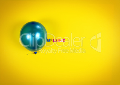 Blue balloon and inscription holiday on a yellow surface