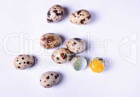 Quail eggs on a white surface