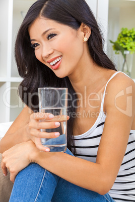 Asian Chinese Woman Drinking Glass of Water