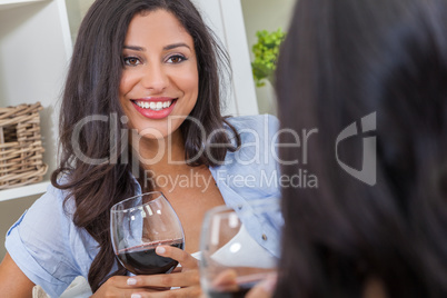 Beautiful Hispanic Latina Woman Drinking Wine With A Friend