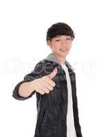 Asian man with thump up sign.