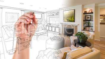 Hand Drawing Custom Living Room Design With Gradation Revealing