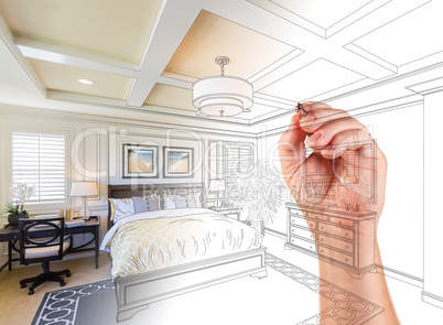 Hand Drawing Custom Master Bedroom Design With Gradation Reveali