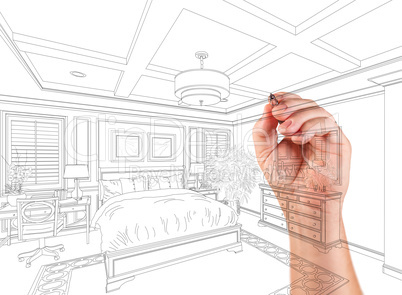 Hand Drawing Custom Master Bedroom Design On A White Background.