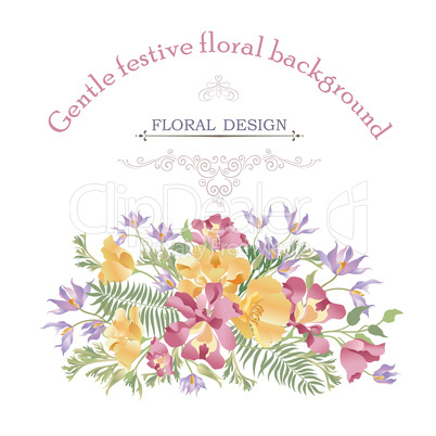 Floral background. Flower bouquet cover. Flourish pattern for gr