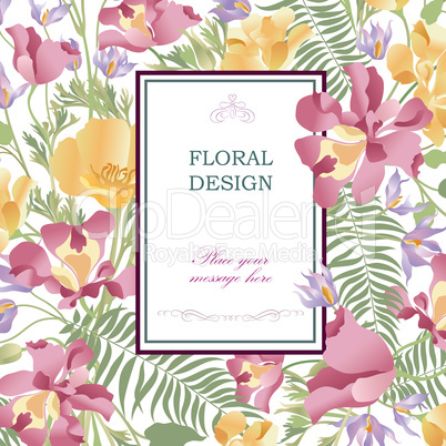 Floral background. Flower bouquet cover. Flourish pattern for gr