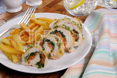 Chicken breast roll with spinach and carrots